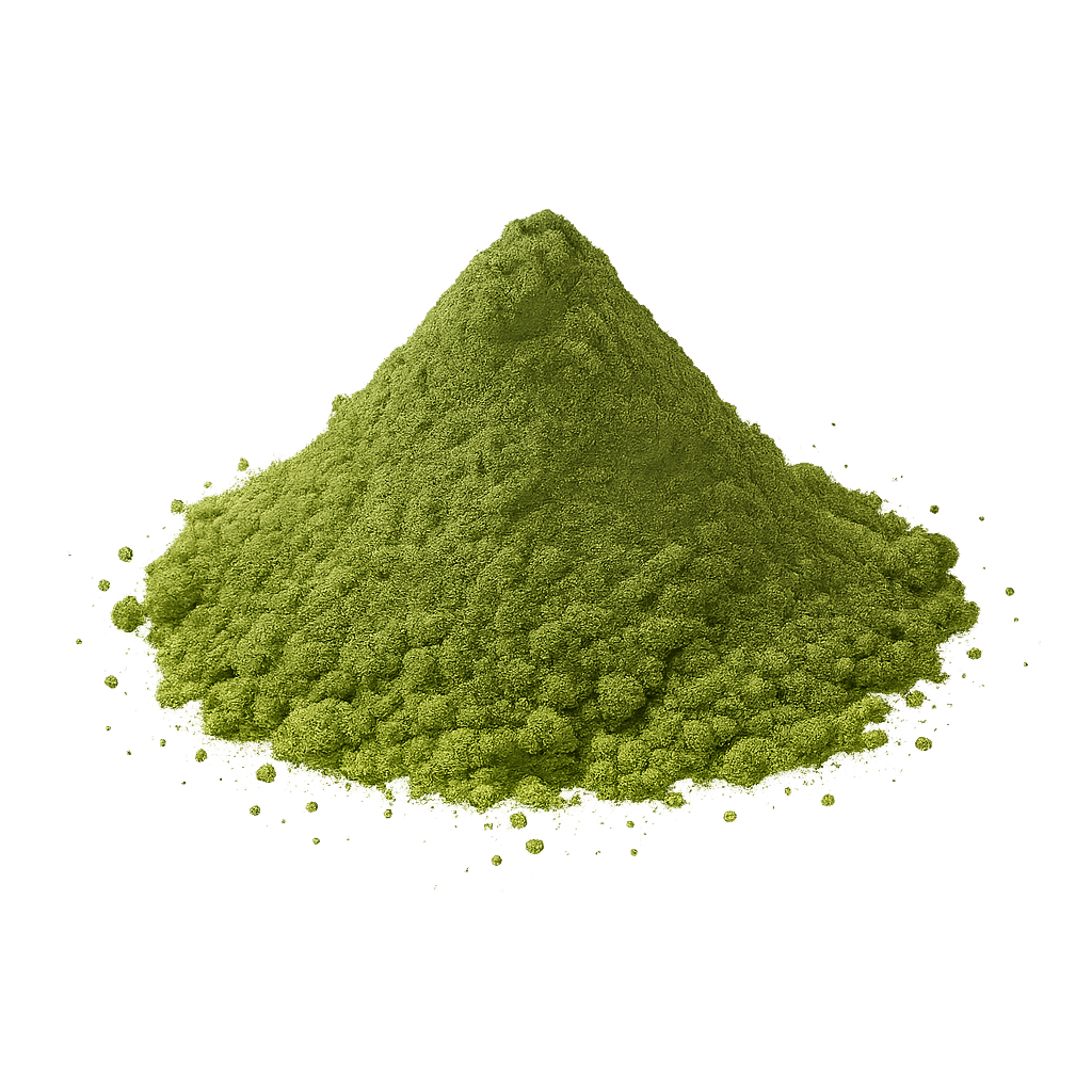 Rituya. Pile of green powder on a white background